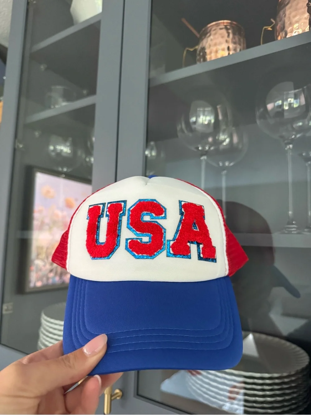 Pink Lily USA Red White and Blue Trucker Hat